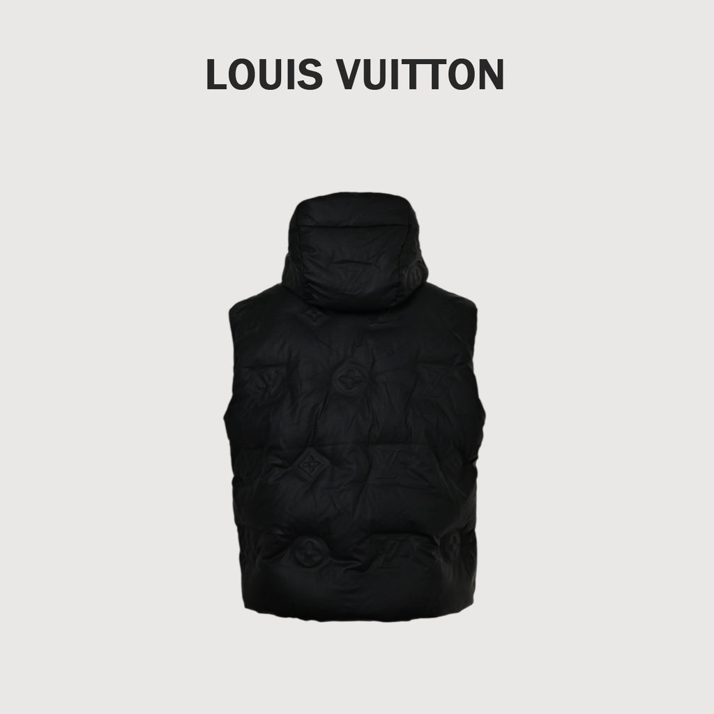 Louis Vuitton Embossed Monogram Hooded Down Vest | Black