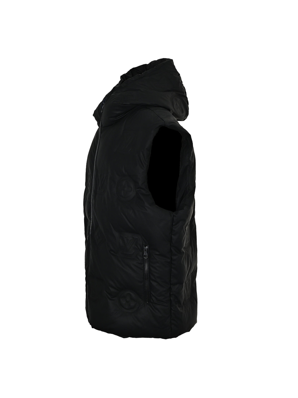 Louis Vuitton Embossed Monogram Hooded Down Vest | Black