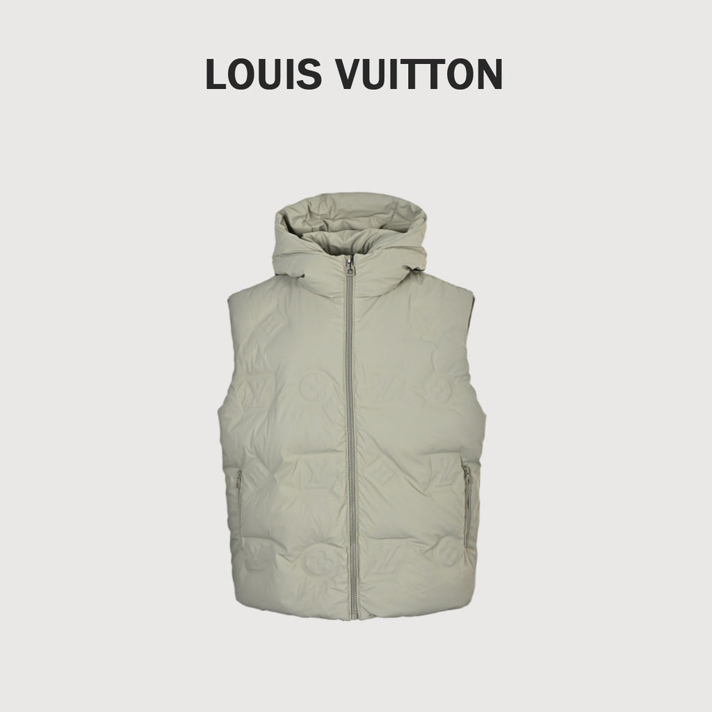 Louis Vuitton Embossed Monogram Hooded Down Vest | Light Beige