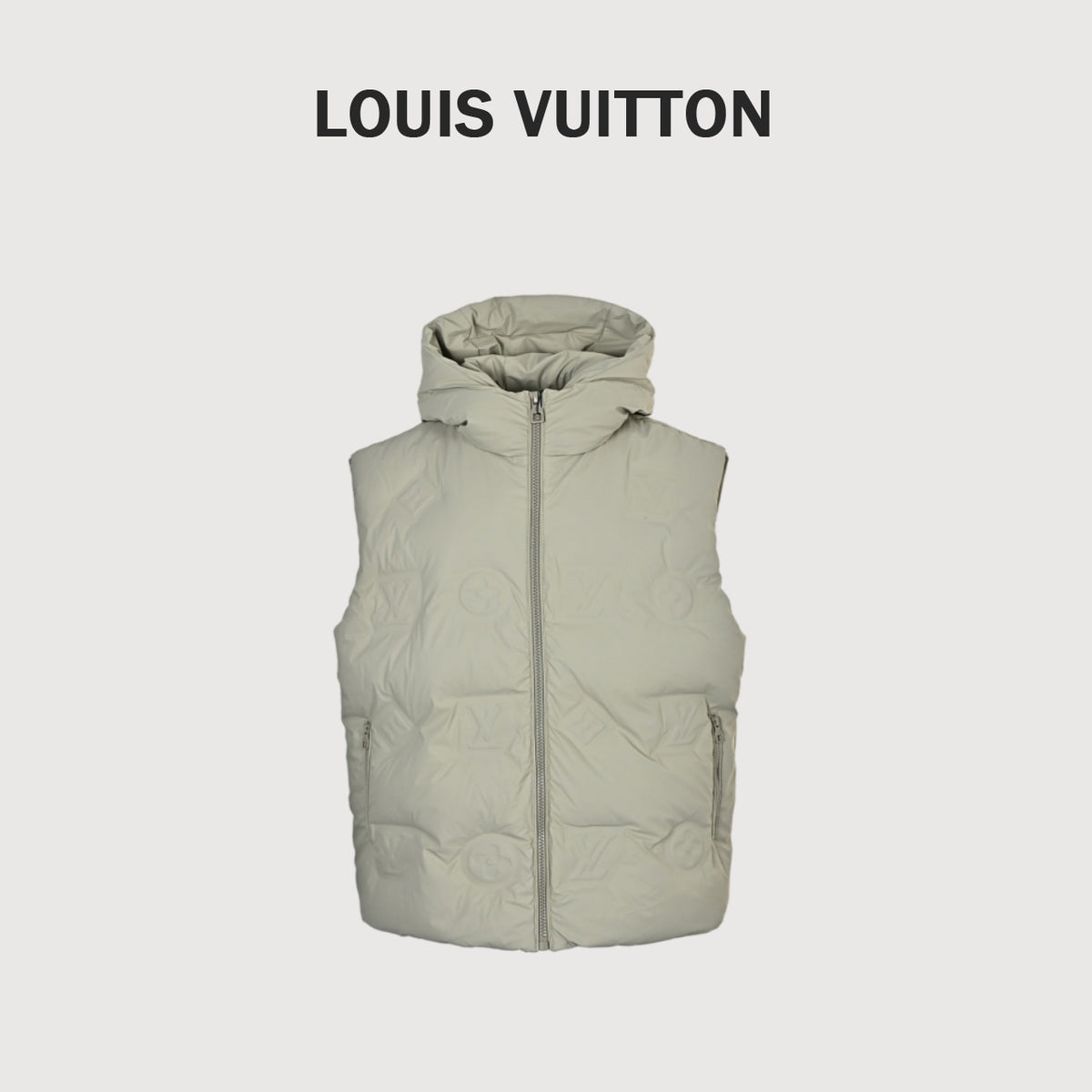 Louis Vuitton Embossed Monogram Hooded Down Vest | Light Beige