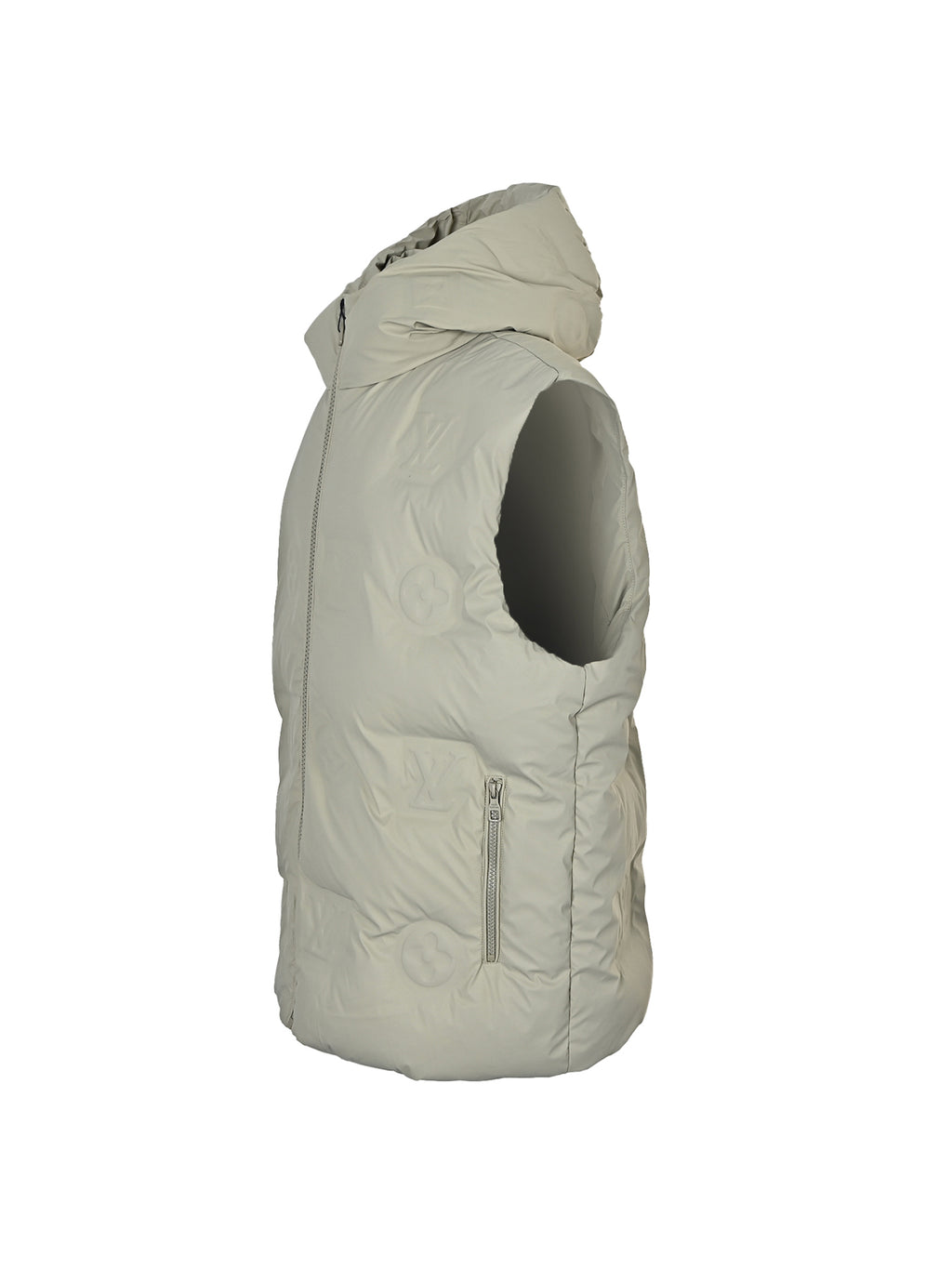 Louis Vuitton Embossed Monogram Hooded Down Vest | Light Beige