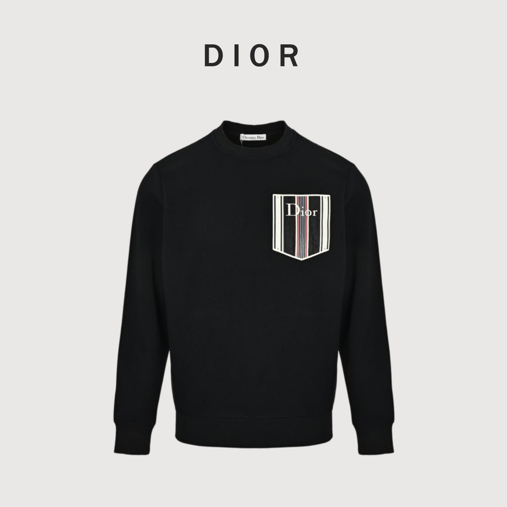 Dior Monogram Stripe Faux-Pocket Crewneck Sweatshirt | Black