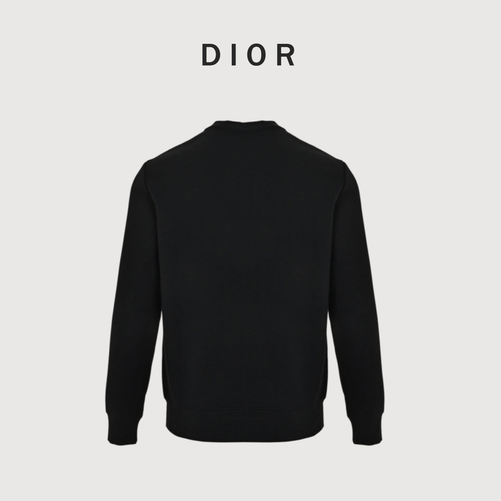 Dior Monogram Stripe Faux-Pocket Crewneck Sweatshirt | Black