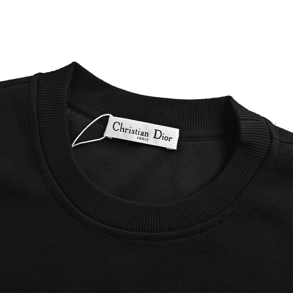 Dior Monogram Stripe Faux-Pocket Crewneck Sweatshirt | Black