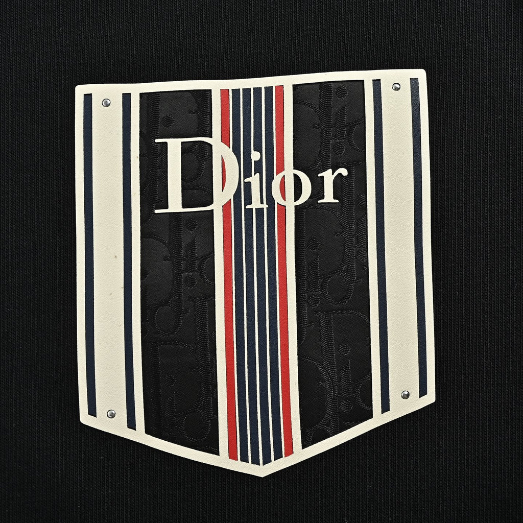 Dior Monogram Stripe Faux-Pocket Crewneck Sweatshirt | Black