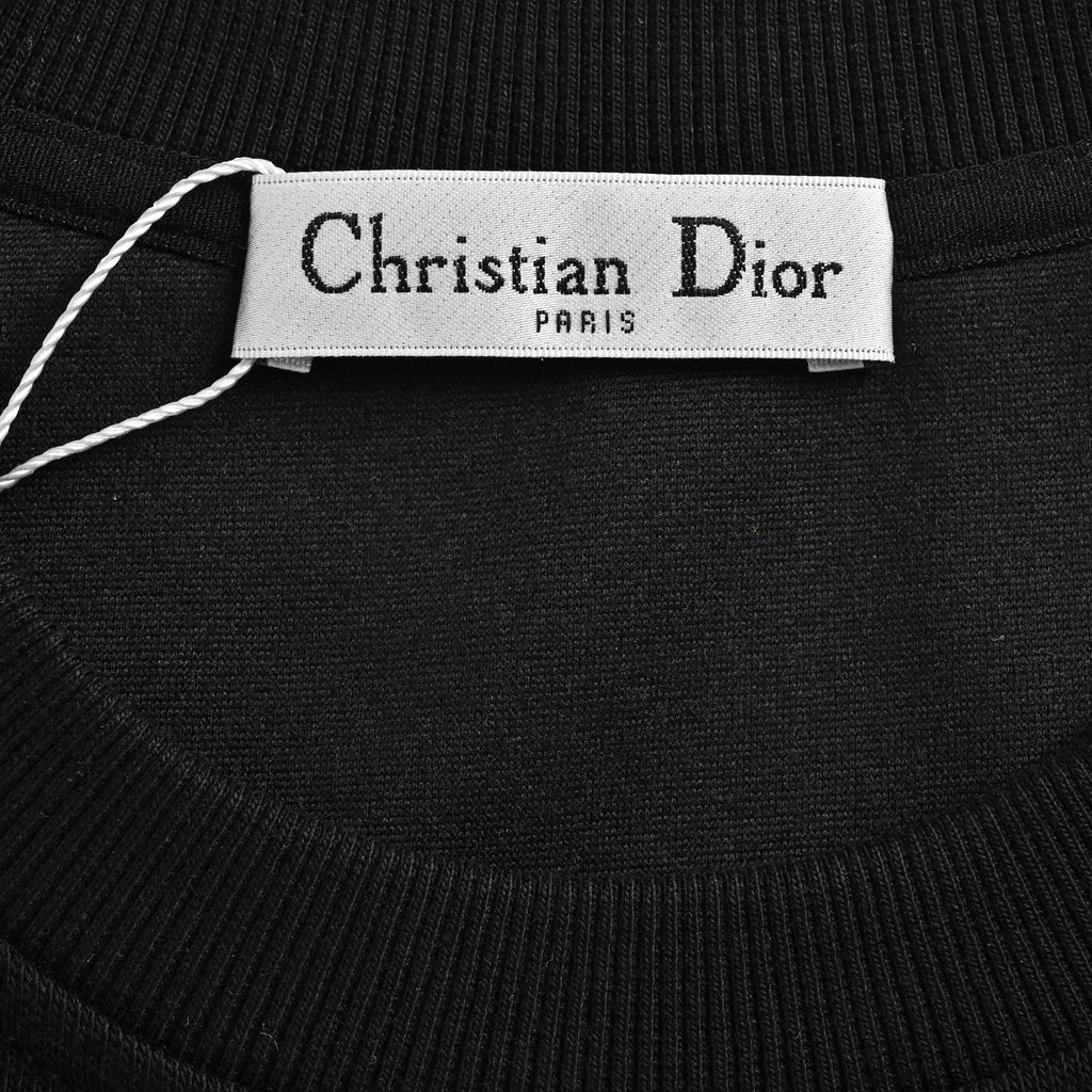 Dior Monogram Stripe Faux-Pocket Crewneck Sweatshirt | Black