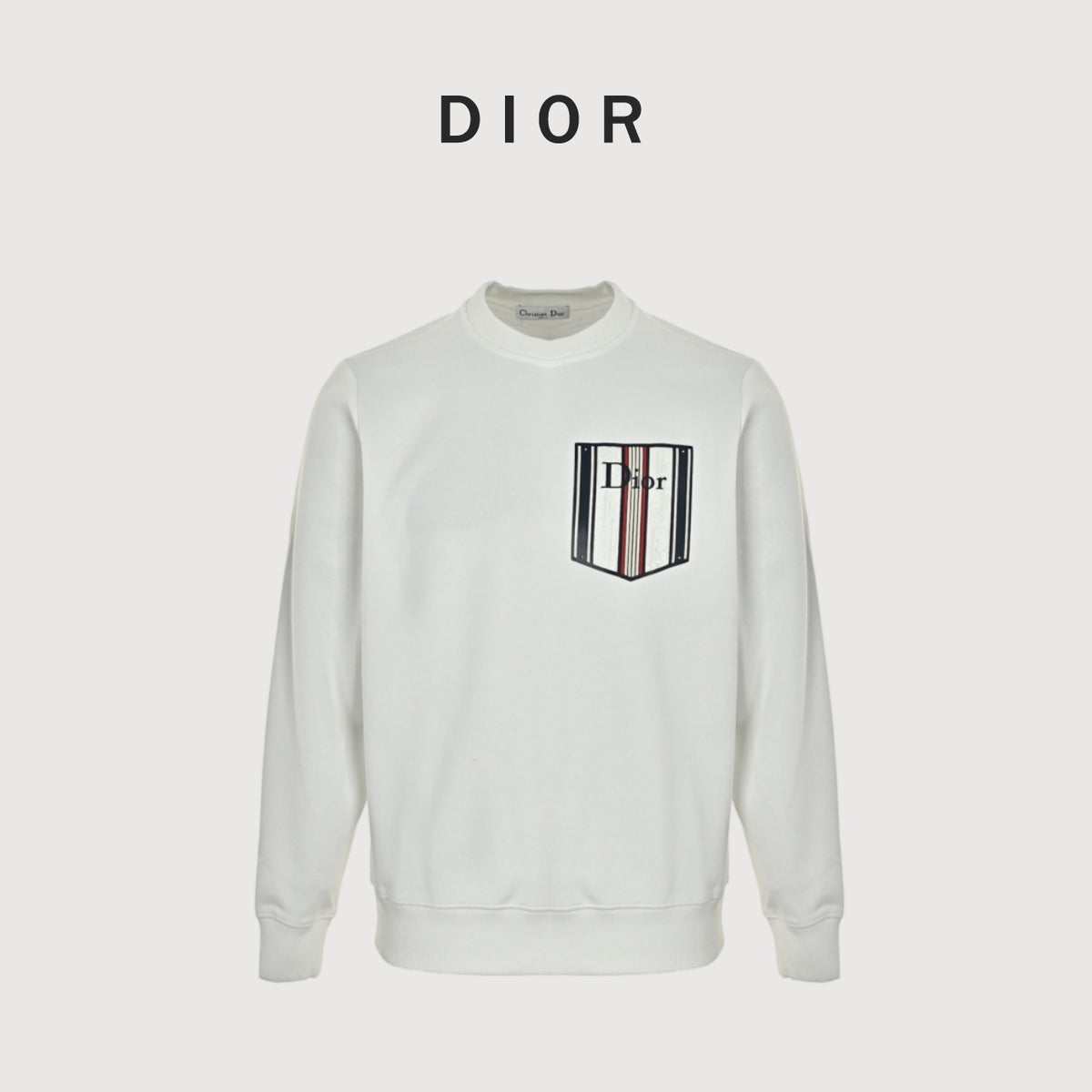 Dior Monogram Stripe Faux-Pocket Crewneck Sweatshirt | Ivory