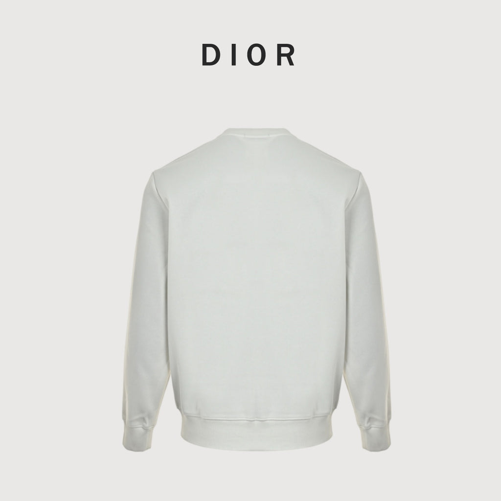 Dior Monogram Stripe Faux-Pocket Crewneck Sweatshirt | Ivory