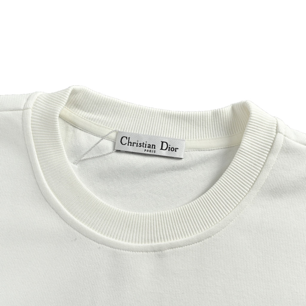 Dior Monogram Stripe Faux-Pocket Crewneck Sweatshirt | Ivory