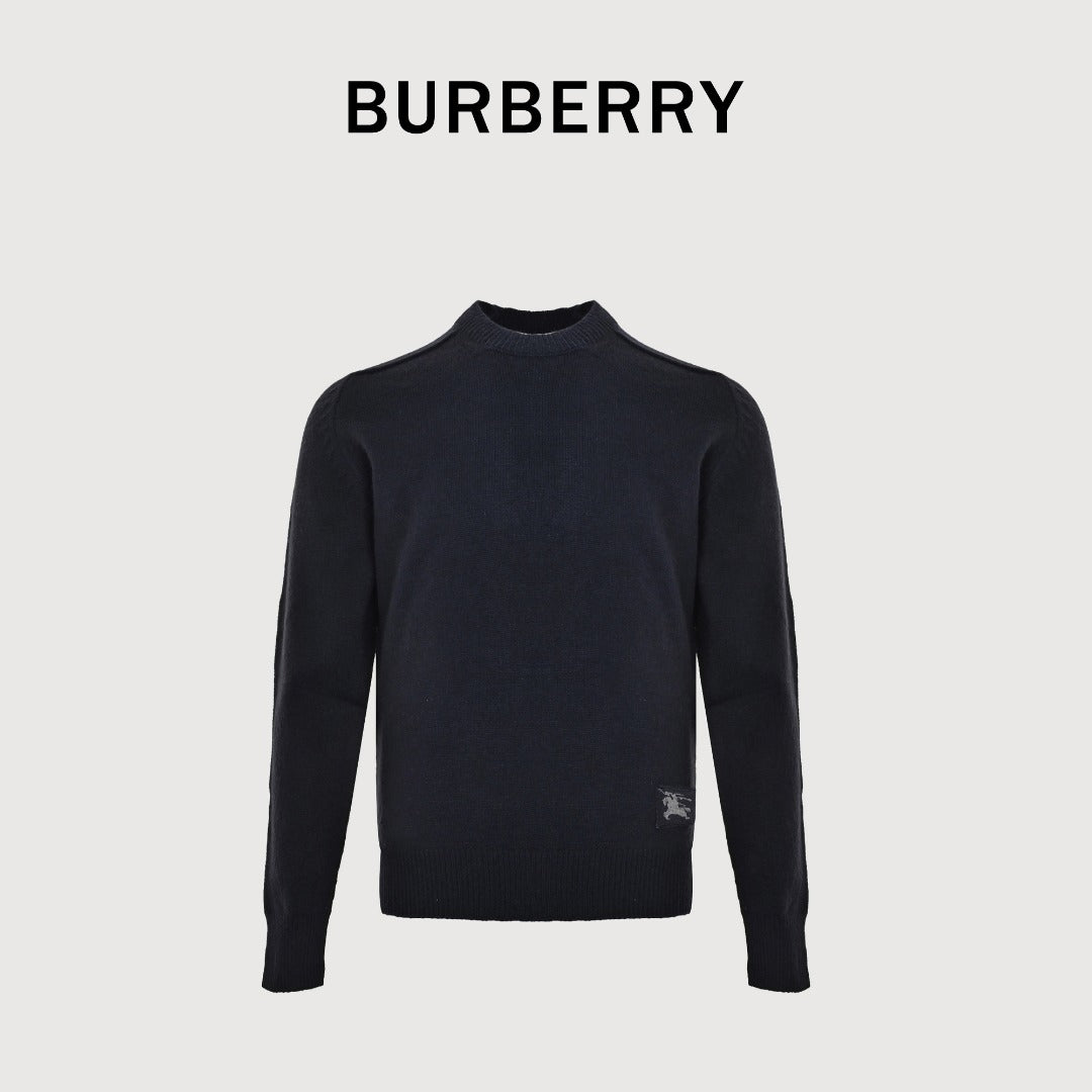 Burberry Equestrian Knight Jacquard Hem Crewneck Sweater | Dark Navy