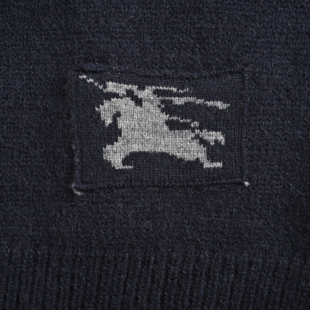 Burberry Equestrian Knight Jacquard Hem Crewneck Sweater | Dark Navy
