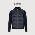 Dior Monogram Knit-Panel Stand-Collar Down Jacket