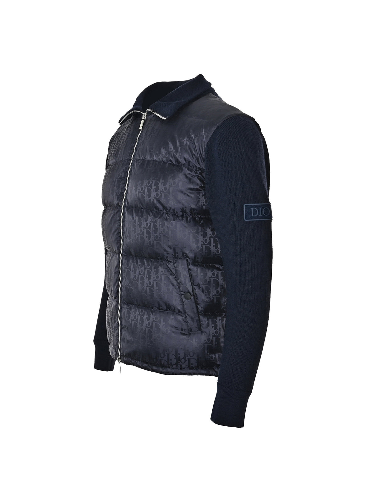 Dior Monogram Knit-Panel Stand-Collar Down Jacket