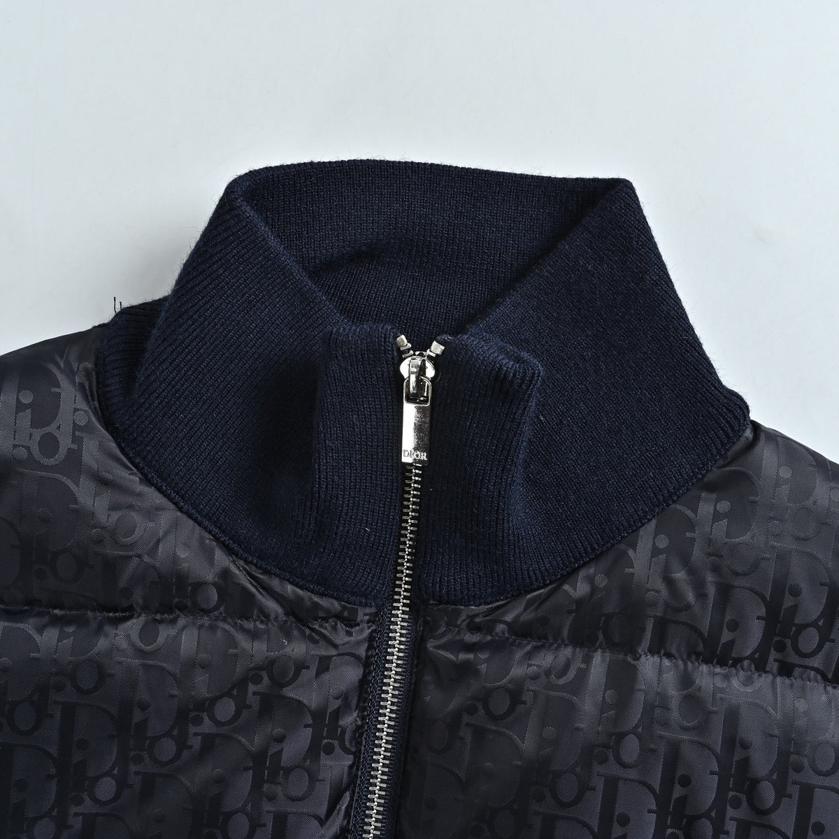 Dior Monogram Knit-Panel Stand-Collar Down Jacket