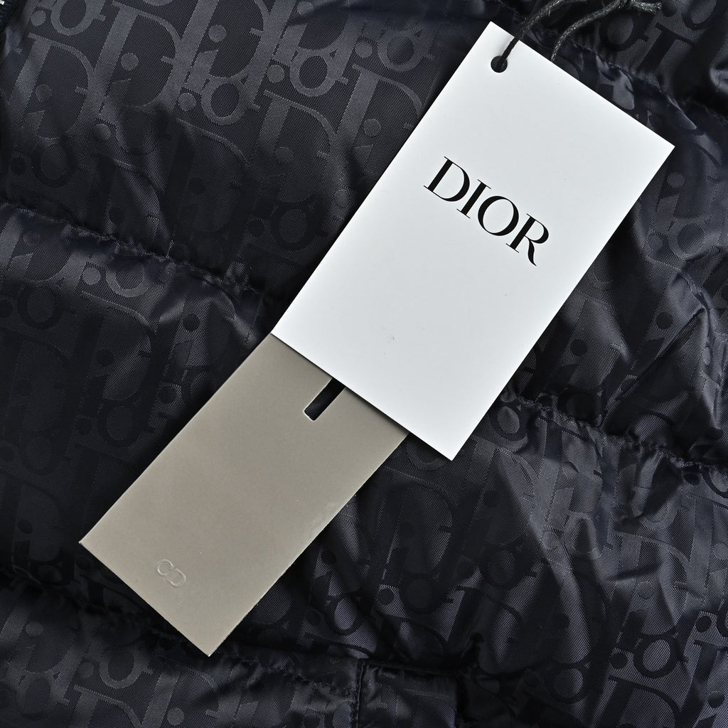 Dior Monogram Knit-Panel Stand-Collar Down Jacket
