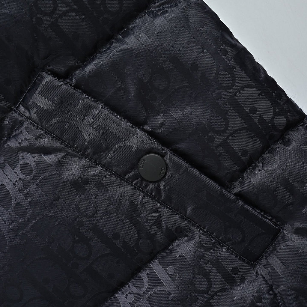 Dior Monogram Knit-Panel Stand-Collar Down Jacket