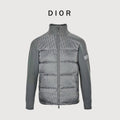 Dior Gray Monogram Knit-Panel Stand-Collar Down Jacket