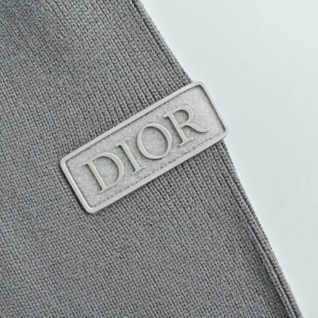 Dior Gray Monogram Knit-Panel Stand-Collar Down Jacket