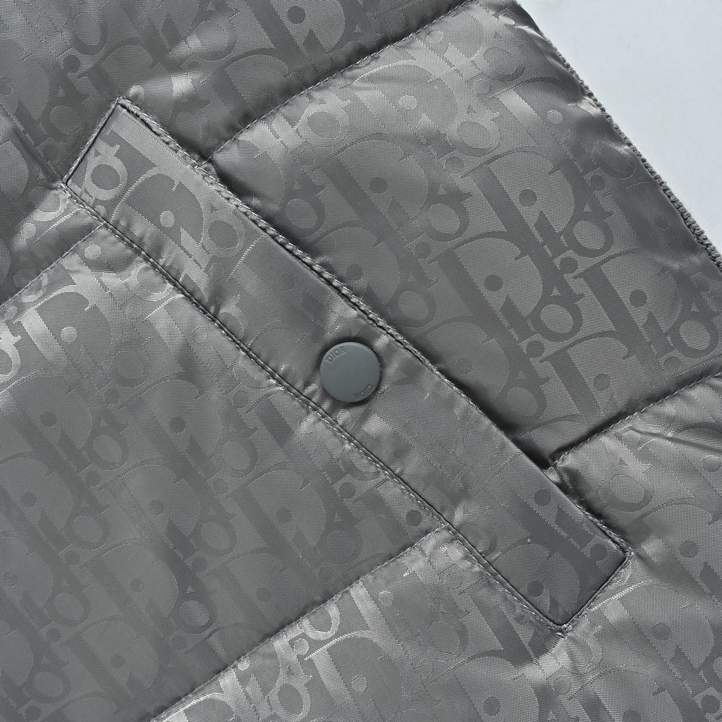 Dior Gray Monogram Knit-Panel Stand-Collar Down Jacket