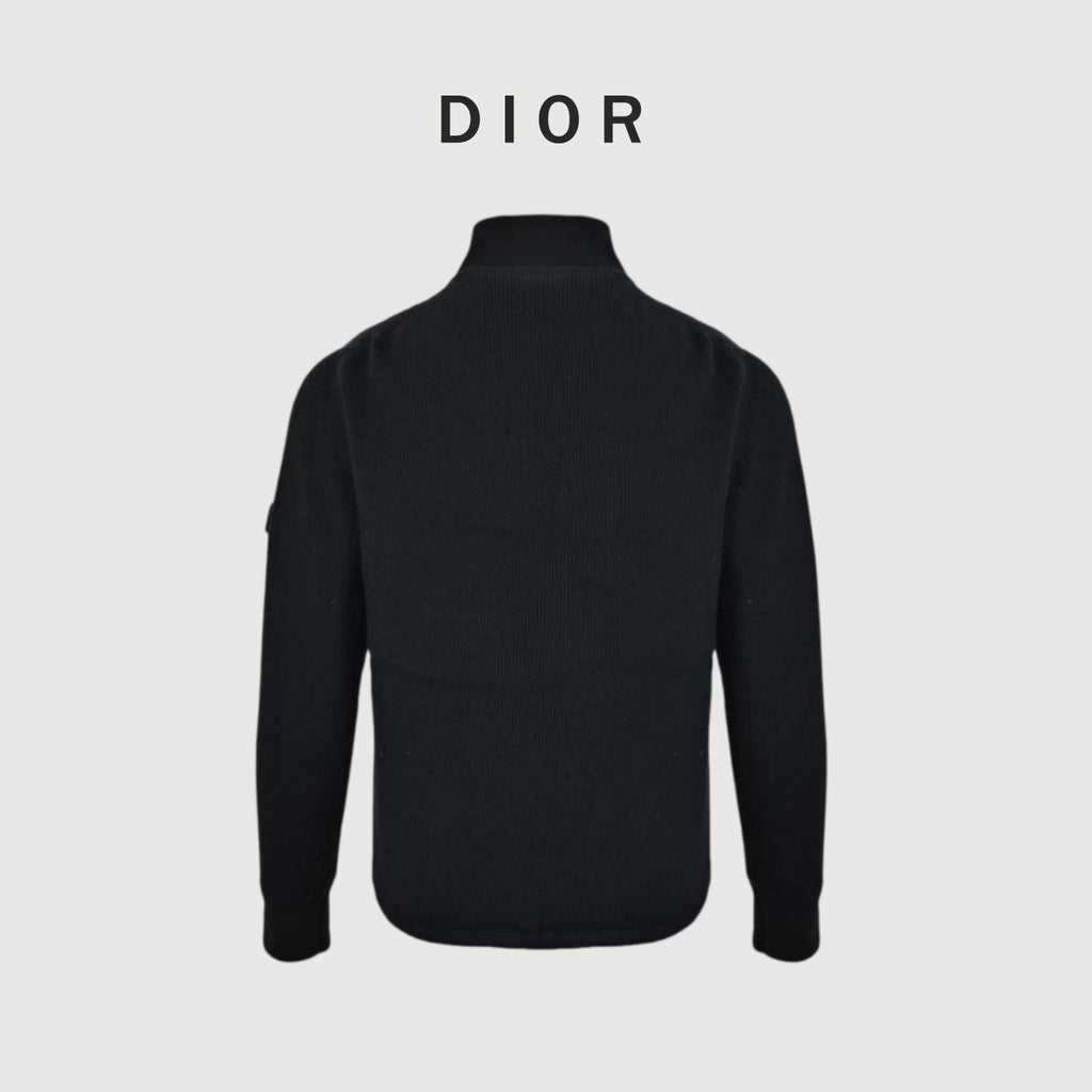 Dior Black Monogram Knit-Panel Stand-Collar Down Jacket