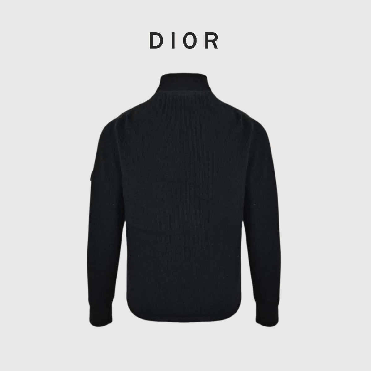 Dior Black Monogram Knit-Panel Stand-Collar Down Jacket