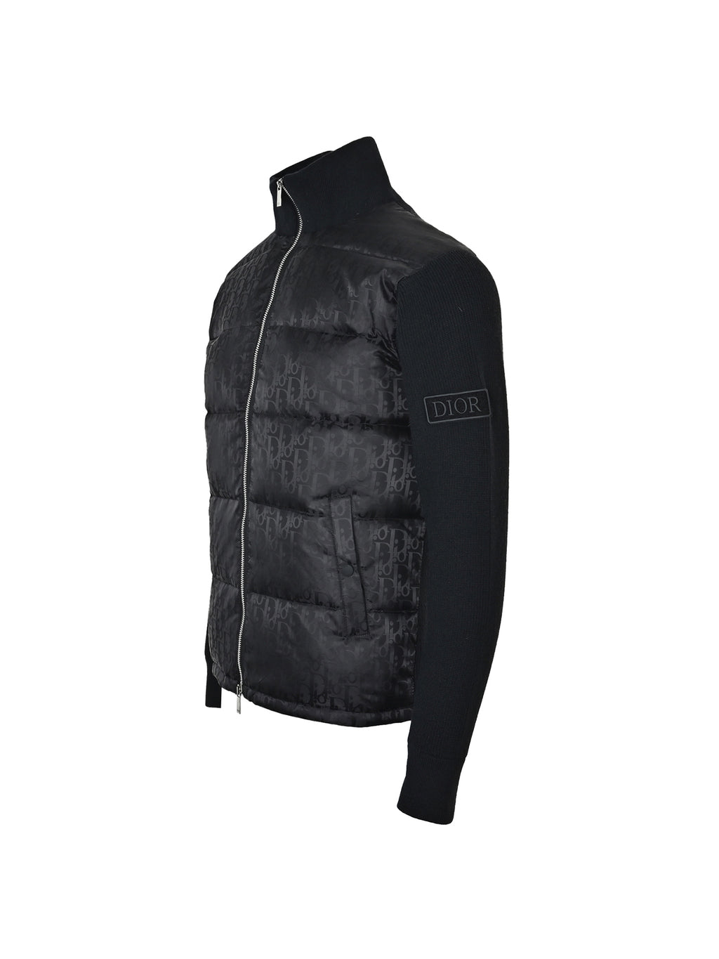 Dior Black Monogram Knit-Panel Stand-Collar Down Jacket