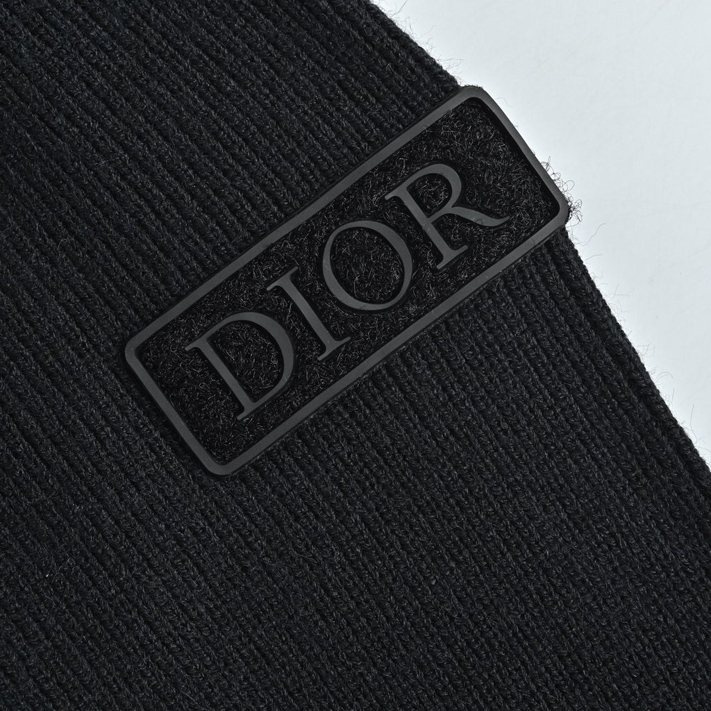 Dior Black Monogram Knit-Panel Stand-Collar Down Jacket