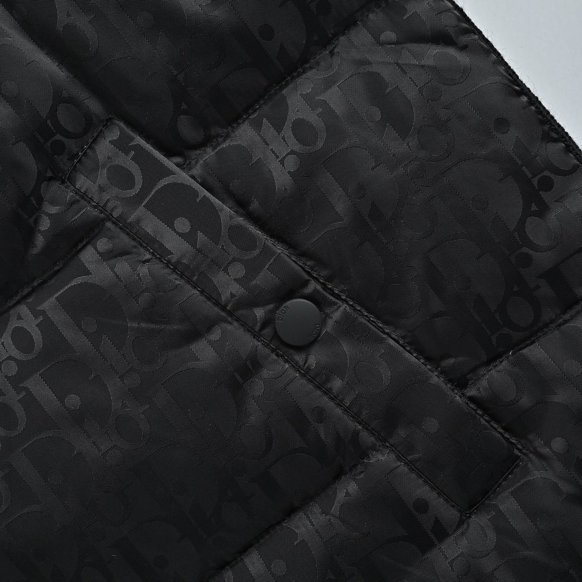 Dior Black Monogram Knit-Panel Stand-Collar Down Jacket