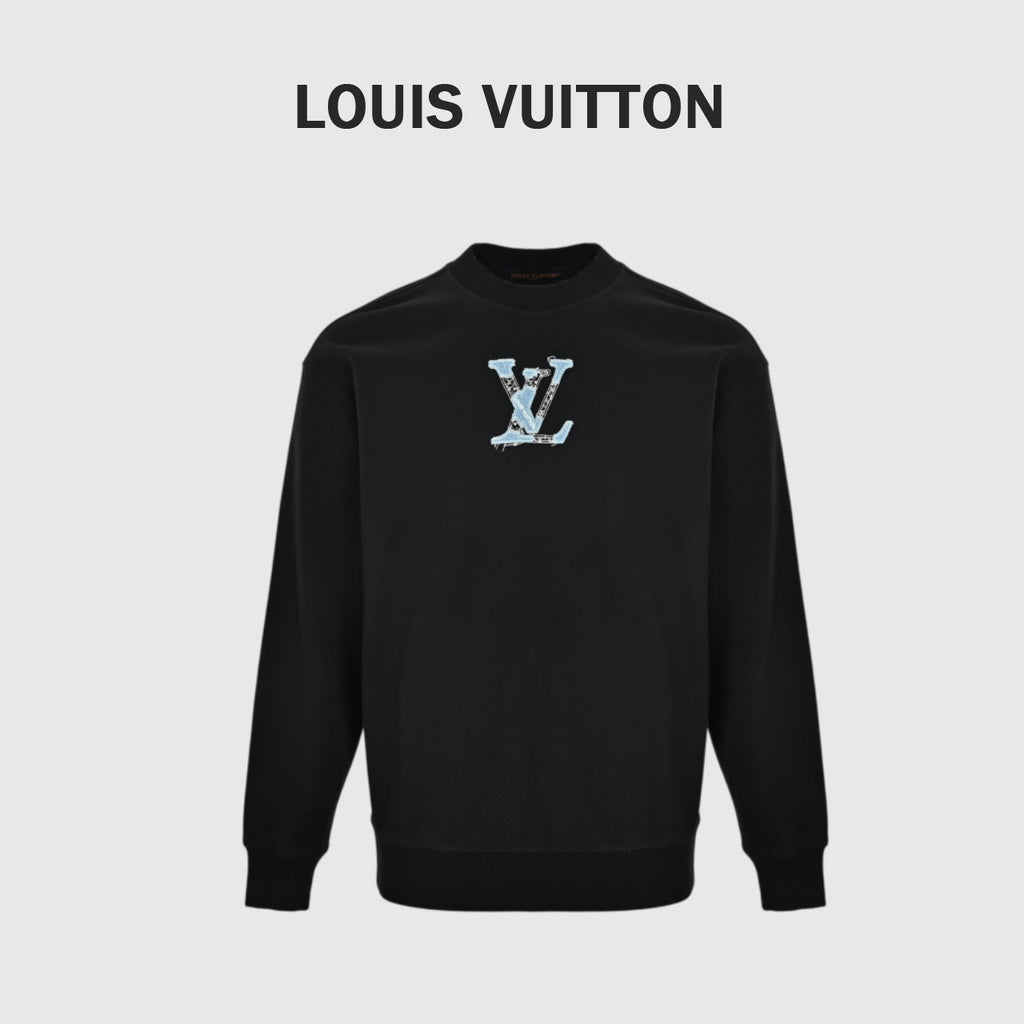 Louis Vuitton Black Denim Appliqué Embroidered Crewneck Sweatshirt