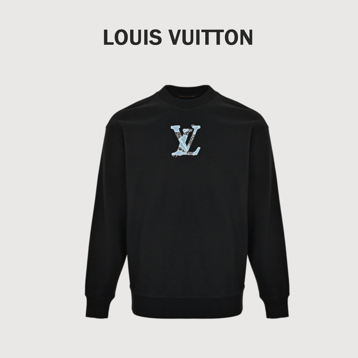 Louis Vuitton Black Denim Appliqué Embroidered Crewneck Sweatshirt