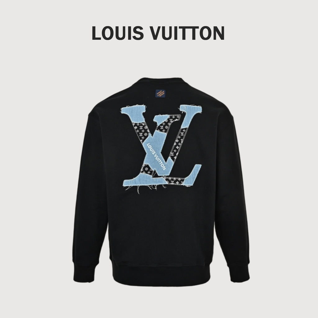 Louis Vuitton Black Denim Appliqué Embroidered Crewneck Sweatshirt