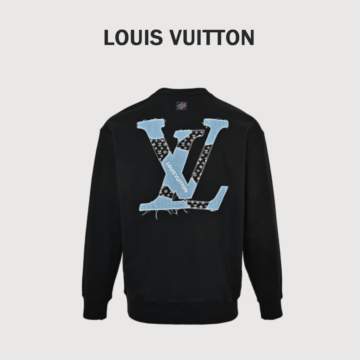 Louis Vuitton Black Denim Appliqué Embroidered Crewneck Sweatshirt