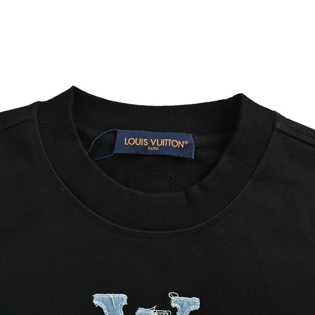 Louis Vuitton Black Denim Appliqué Embroidered Crewneck Sweatshirt