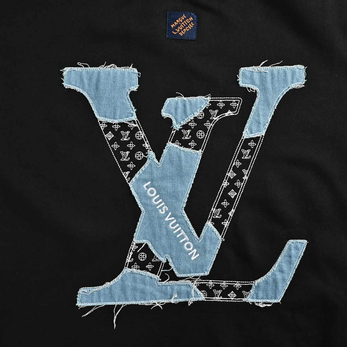Louis Vuitton Black Denim Appliqué Embroidered Crewneck Sweatshirt