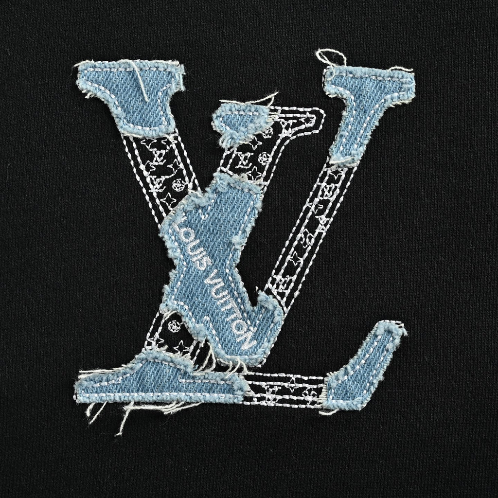 Louis Vuitton Black Denim Appliqué Embroidered Crewneck Sweatshirt