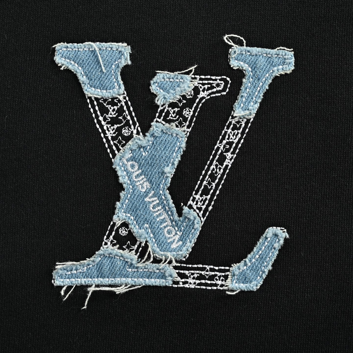 Louis Vuitton Black Denim Appliqué Embroidered Crewneck Sweatshirt