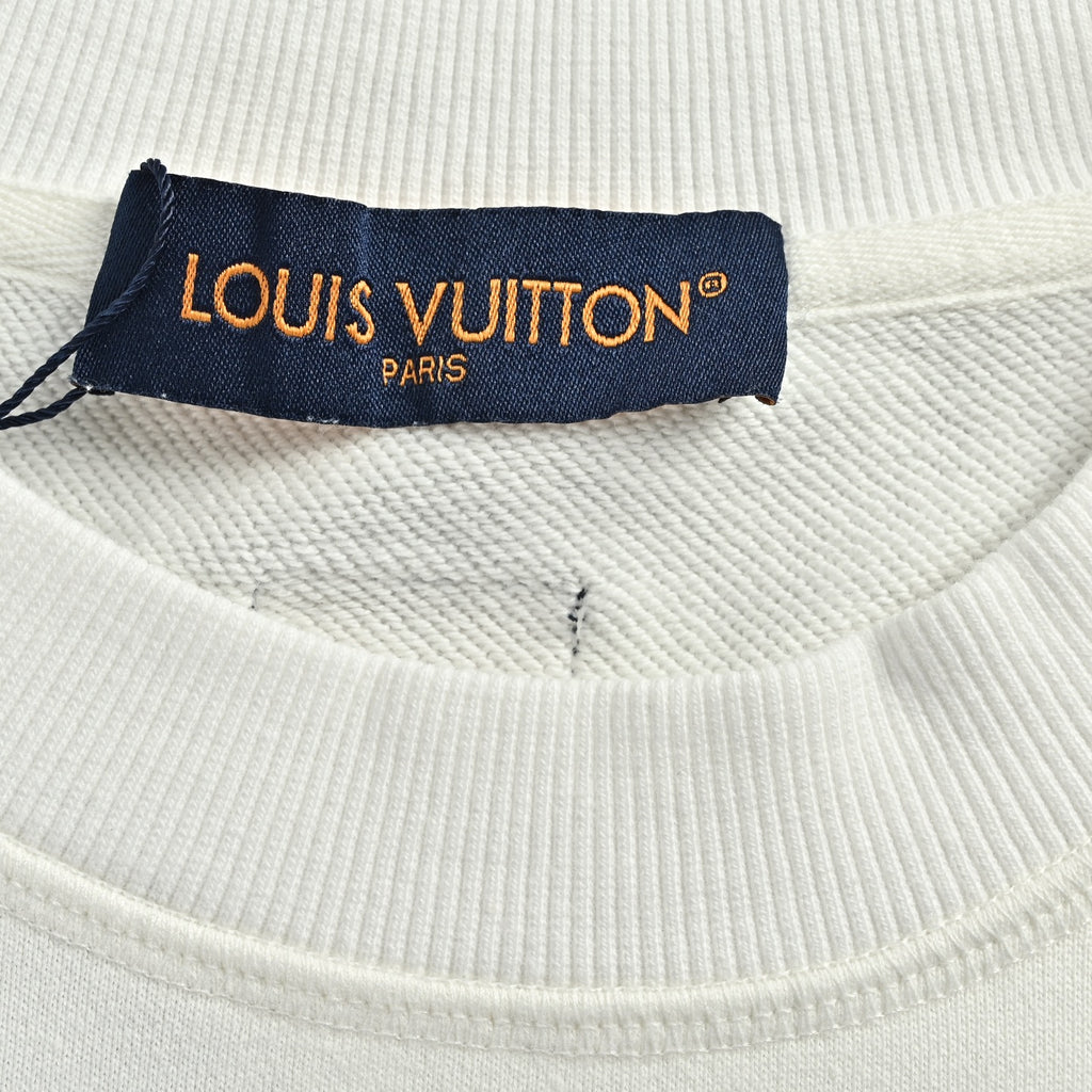 Louis Vuitton White Denim Appliqué Embroidered Crewneck Sweatshirt