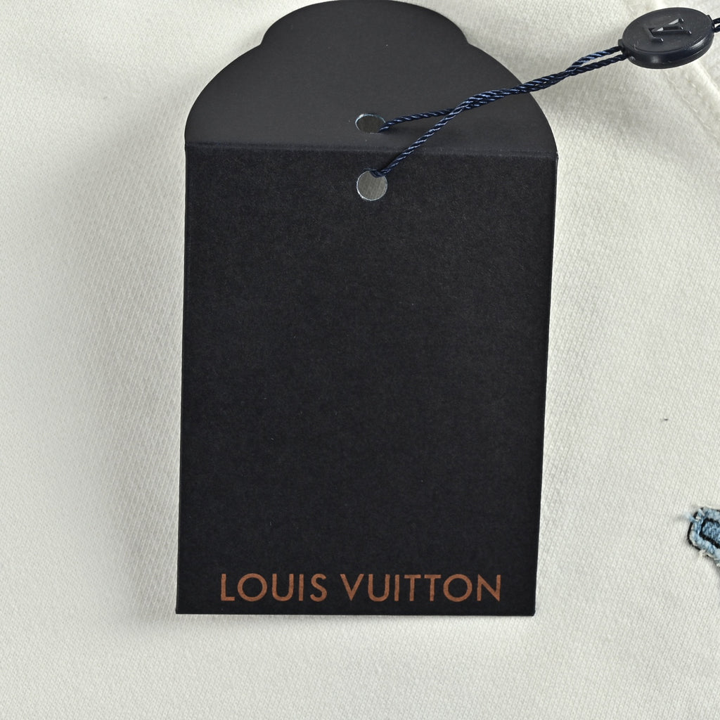 Louis Vuitton White Denim Appliqué Embroidered Crewneck Sweatshirt