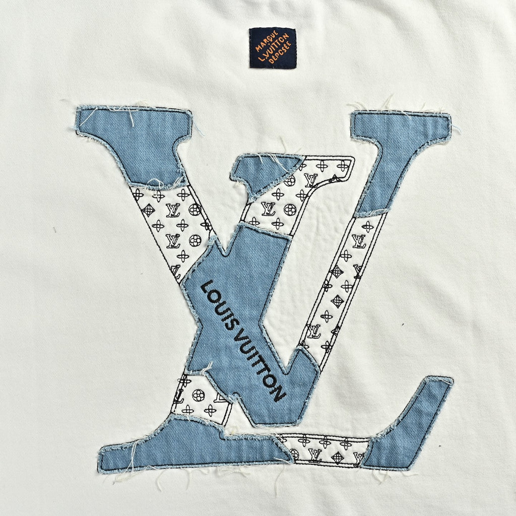 Louis Vuitton White Denim Appliqué Embroidered Crewneck Sweatshirt