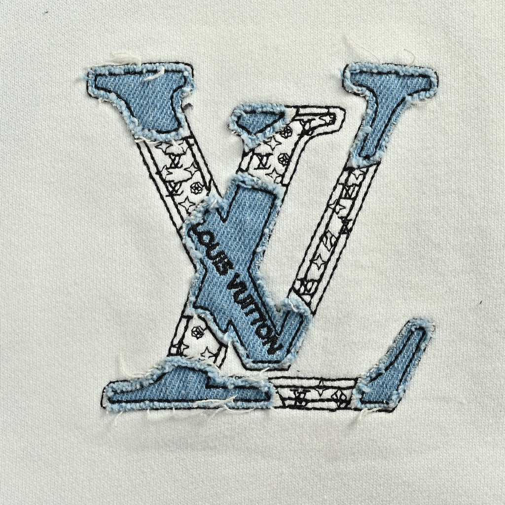 Louis Vuitton White Denim Appliqué Embroidered Crewneck Sweatshirt