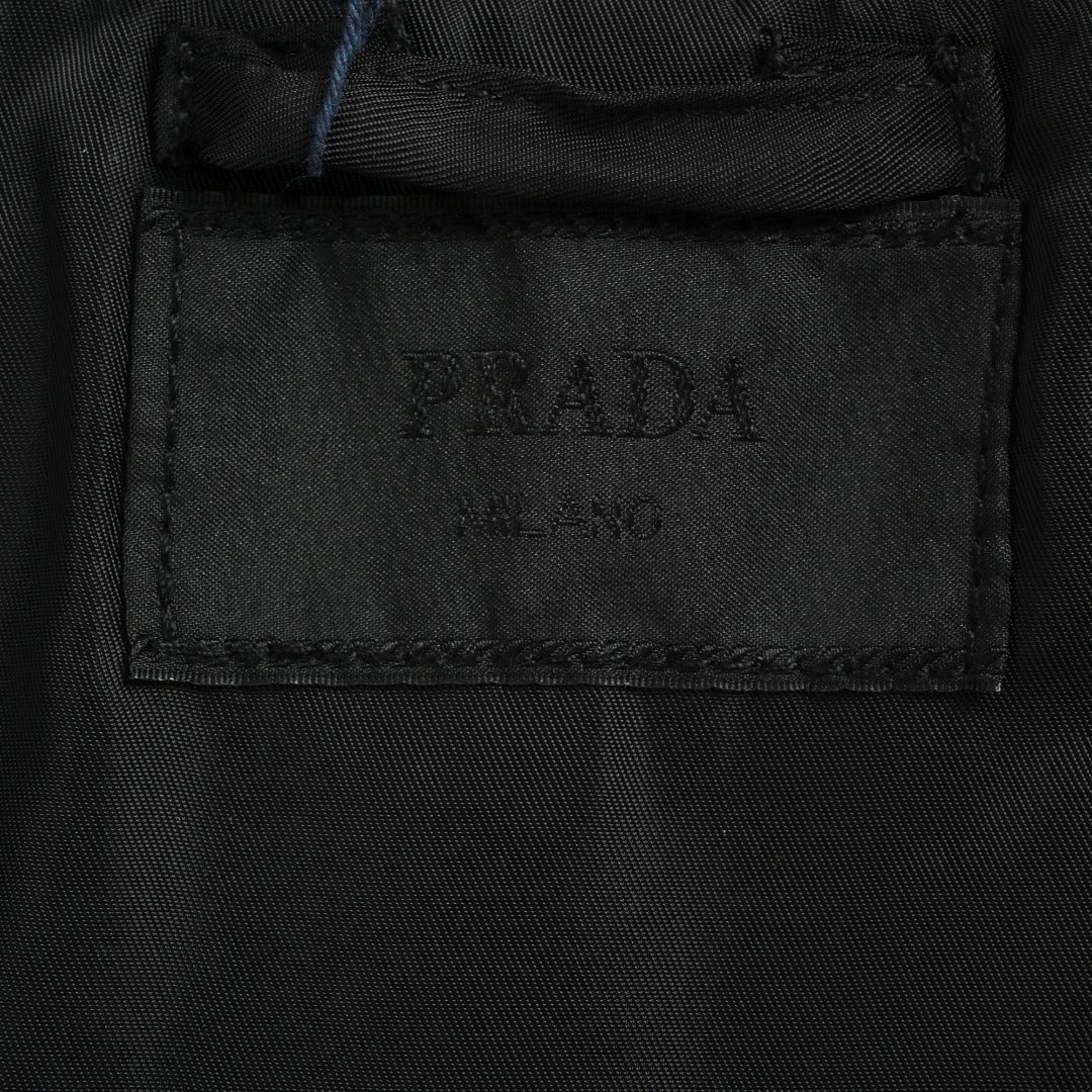 Prada Black Triangle-Logo Washed Denim Padded Jacket