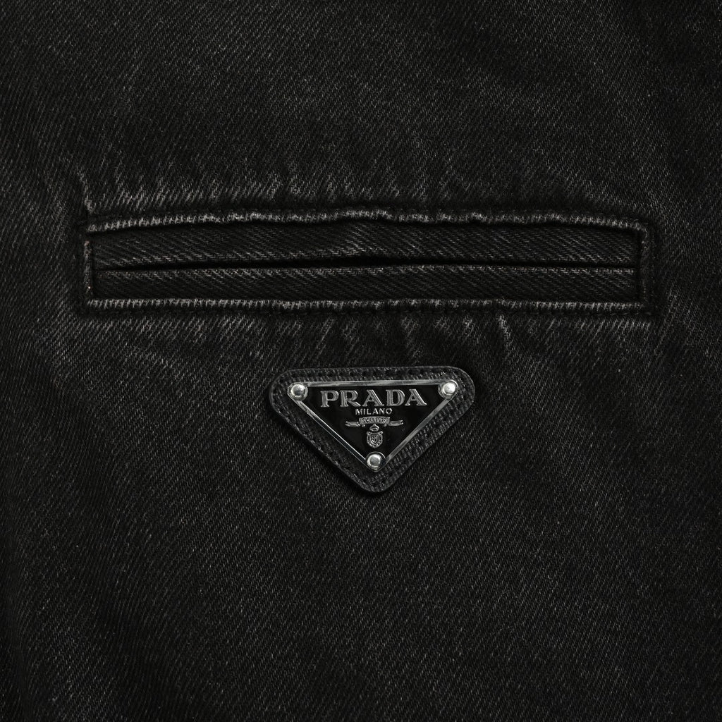 Prada Black Triangle-Logo Washed Denim Padded Jacket