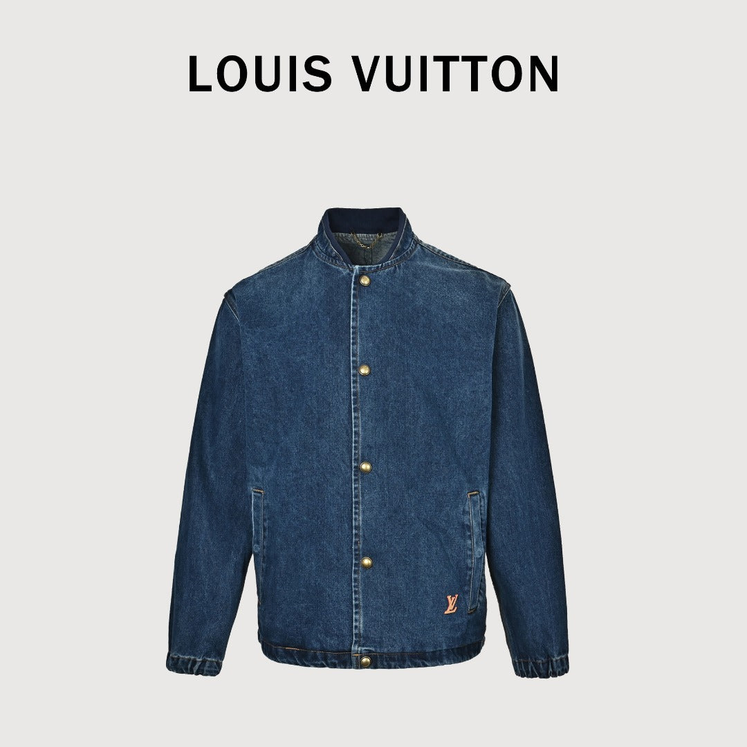 Louis Vuitton Blue Denim Baseball-Collar Coach Jacket