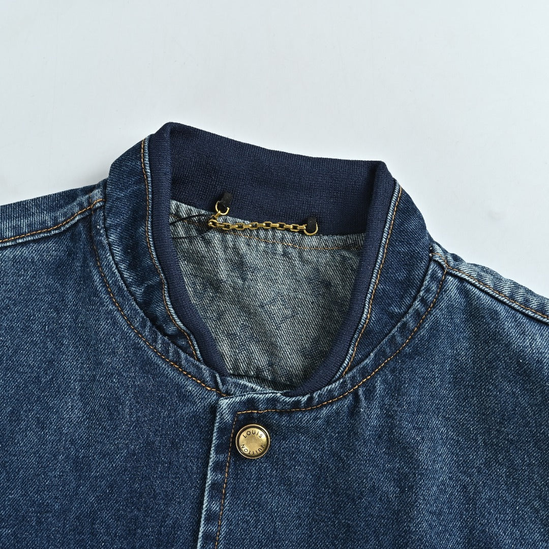 Louis Vuitton Blue Denim Baseball-Collar Coach Jacket