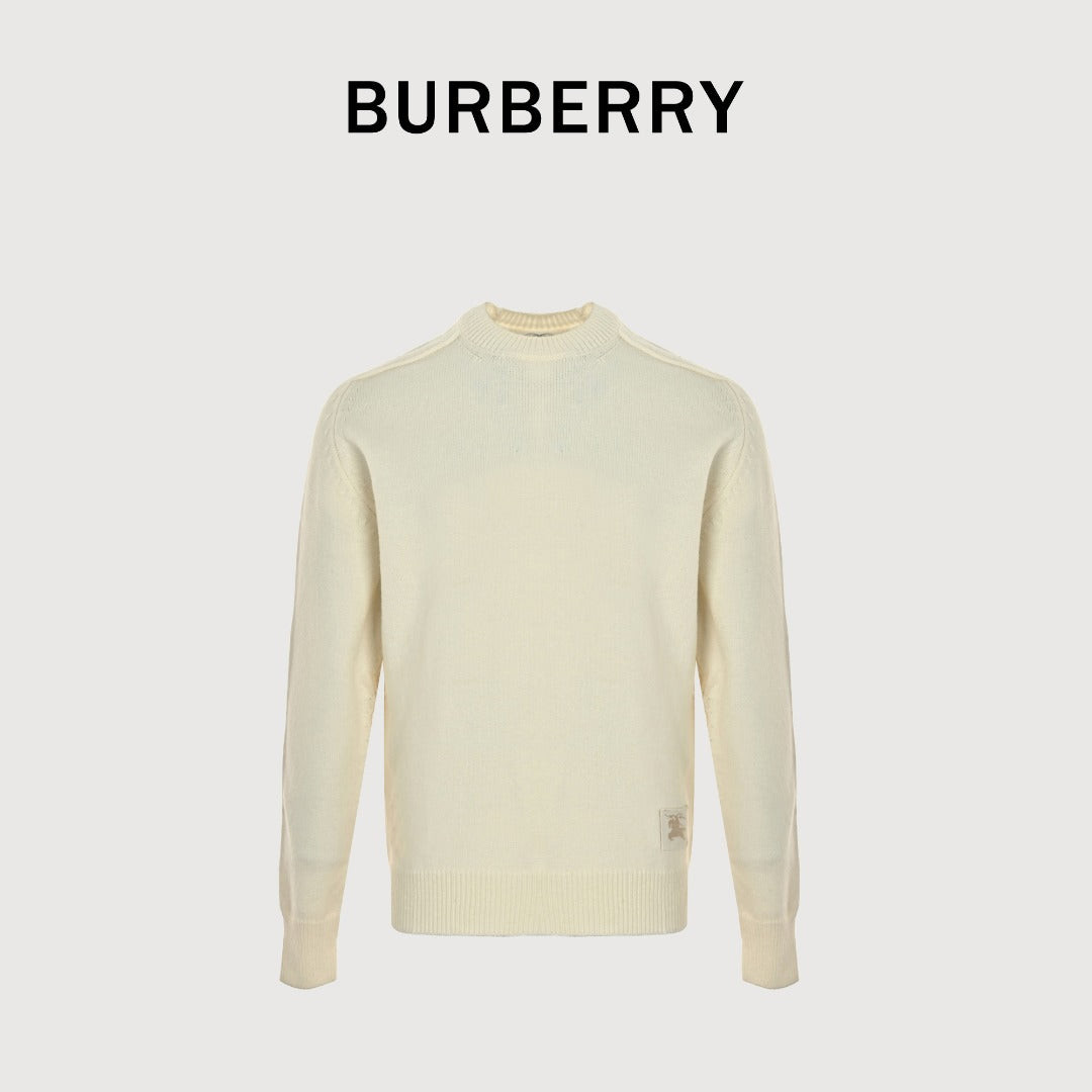 Burberry Cream Equestrian Knight Hem Jacquard Crewneck Sweater