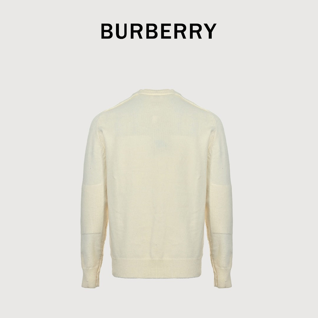 Burberry Cream Equestrian Knight Hem Jacquard Crewneck Sweater