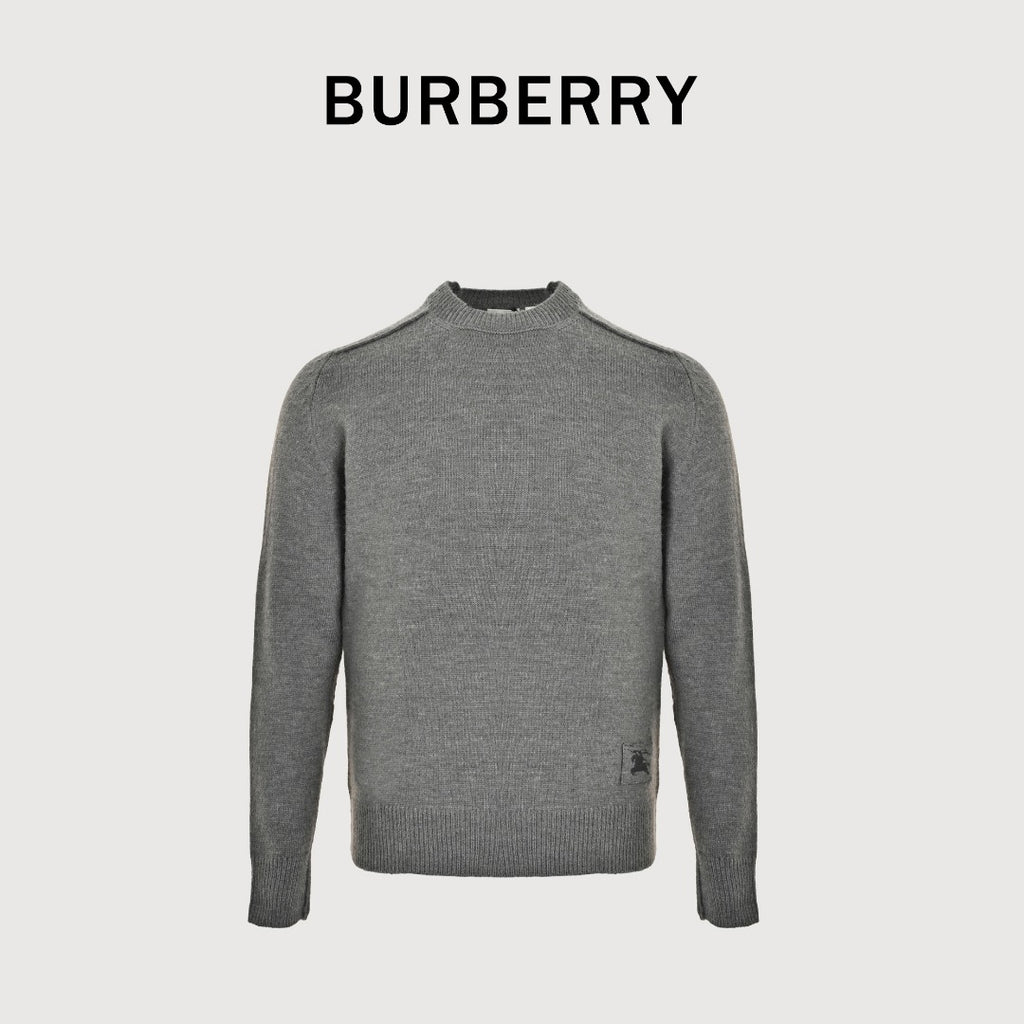 Burberry Gray Equestrian Knight Hem Jacquard Crewneck Sweater