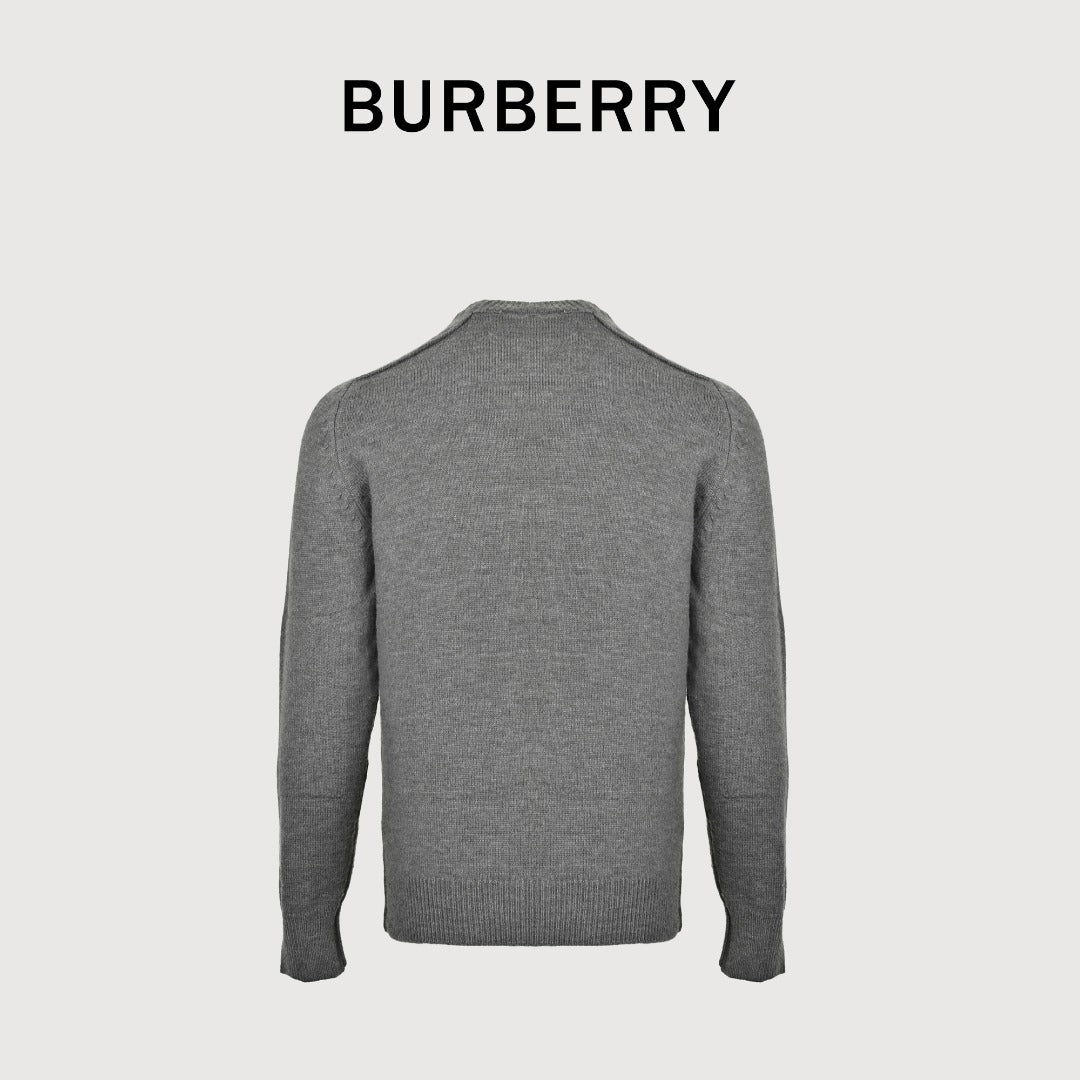 Burberry Gray Equestrian Knight Hem Jacquard Crewneck Sweater