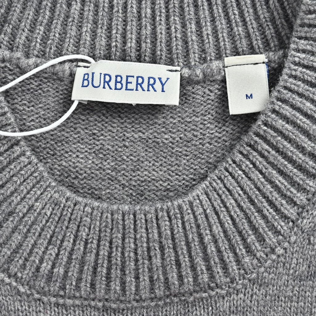 Burberry Gray Equestrian Knight Hem Jacquard Crewneck Sweater