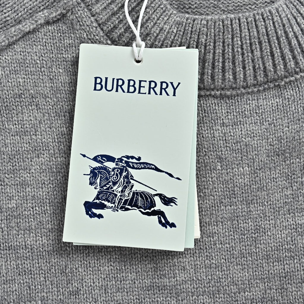 Burberry Gray Equestrian Knight Hem Jacquard Crewneck Sweater